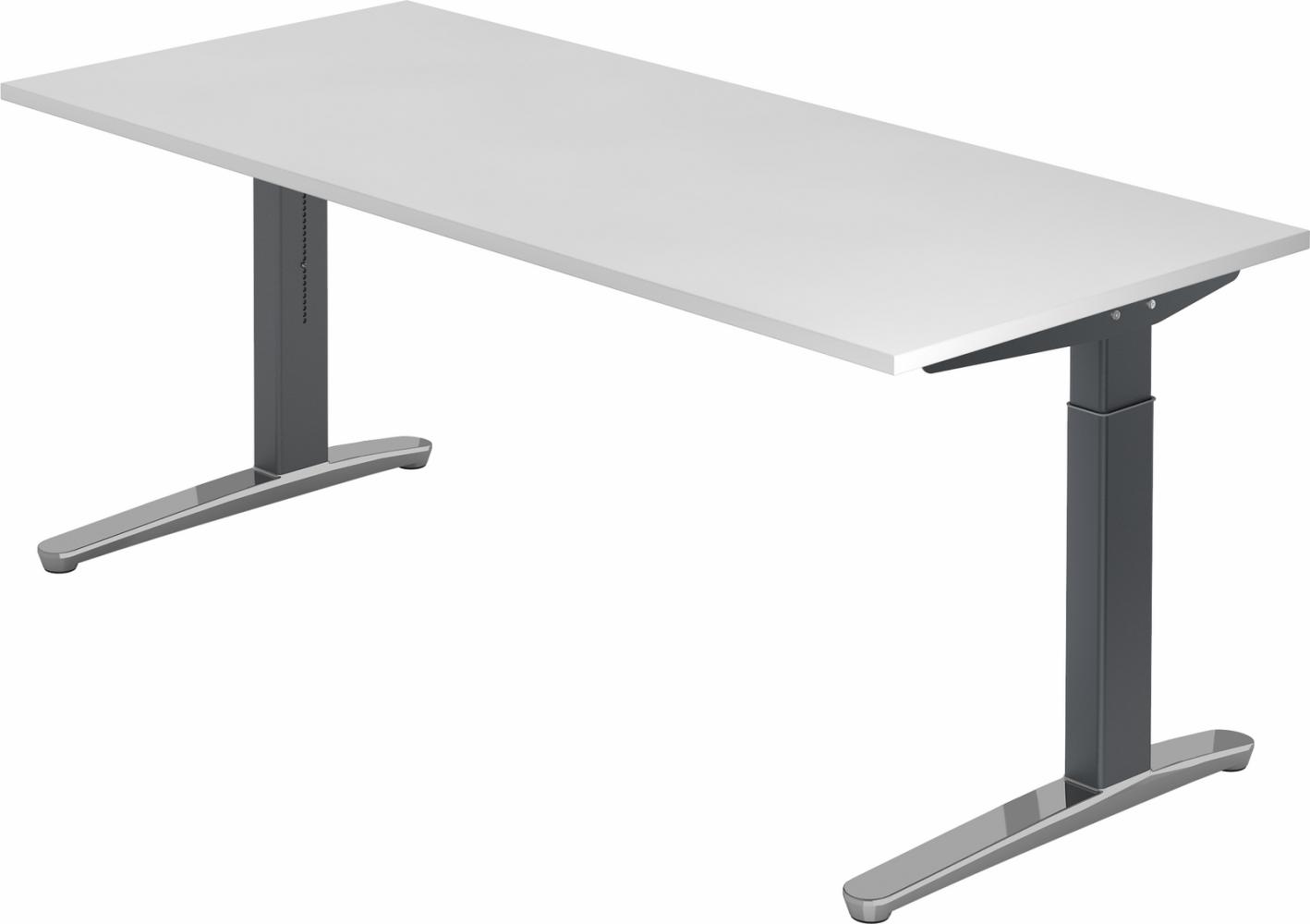 bümö® Design Schreibtisch XB-Serie höhenverstellbar, Tischplatte 200 x 100 cm in weiß, Gestell in graphit/alu poliert Bild 1