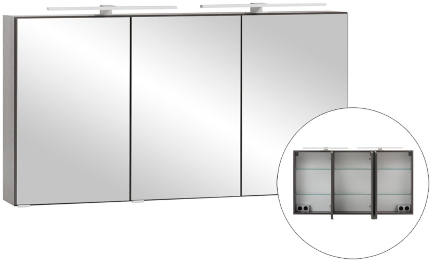 3D-Spiegelschrank 120 cm breit VIDAGO-03 in graphit mit LED Beleuchtung, B/H/T: ca. 120/64/20 cm Bild 1