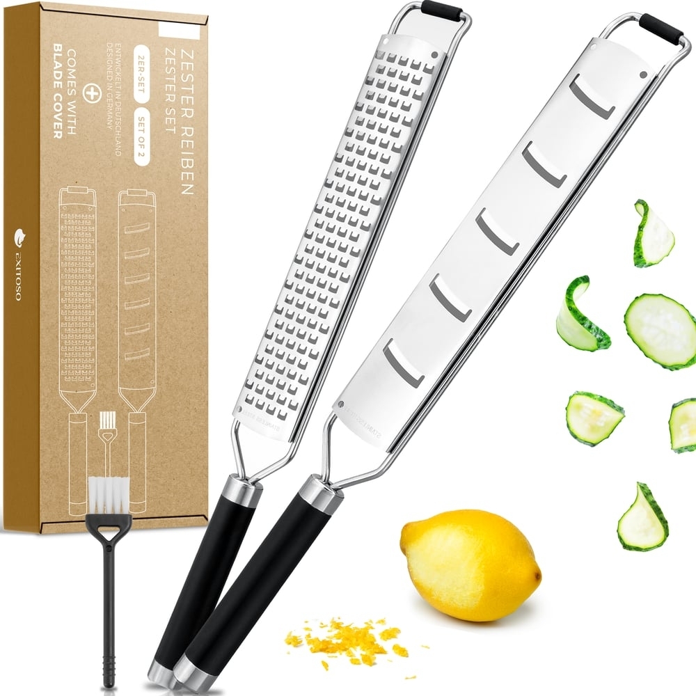 Exitoso Zitruszester Zitronenreibe 2er-Set, Ideal für Ingwer Knoblauch Muskatreibe Zitrusfrüchte, rostfrei Bild 1
