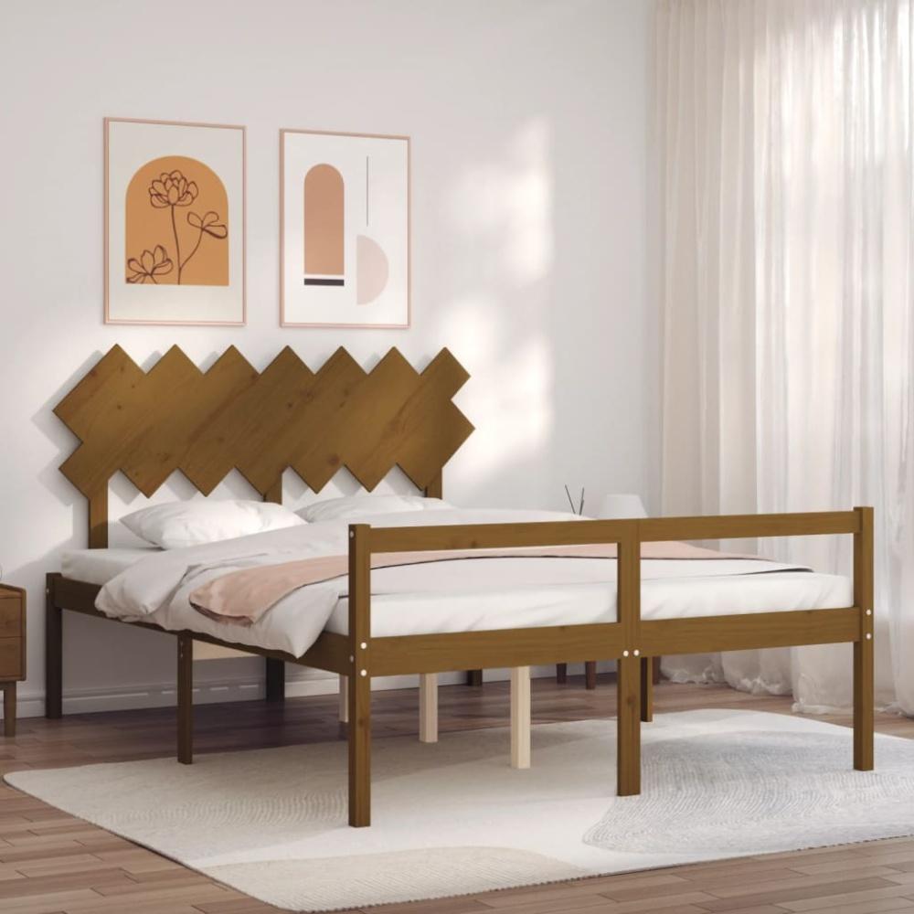 vidaXL Seniorenbett mit Kopfteil 140x190 cm Honigbraun Massivholz 3195529 Bild 1