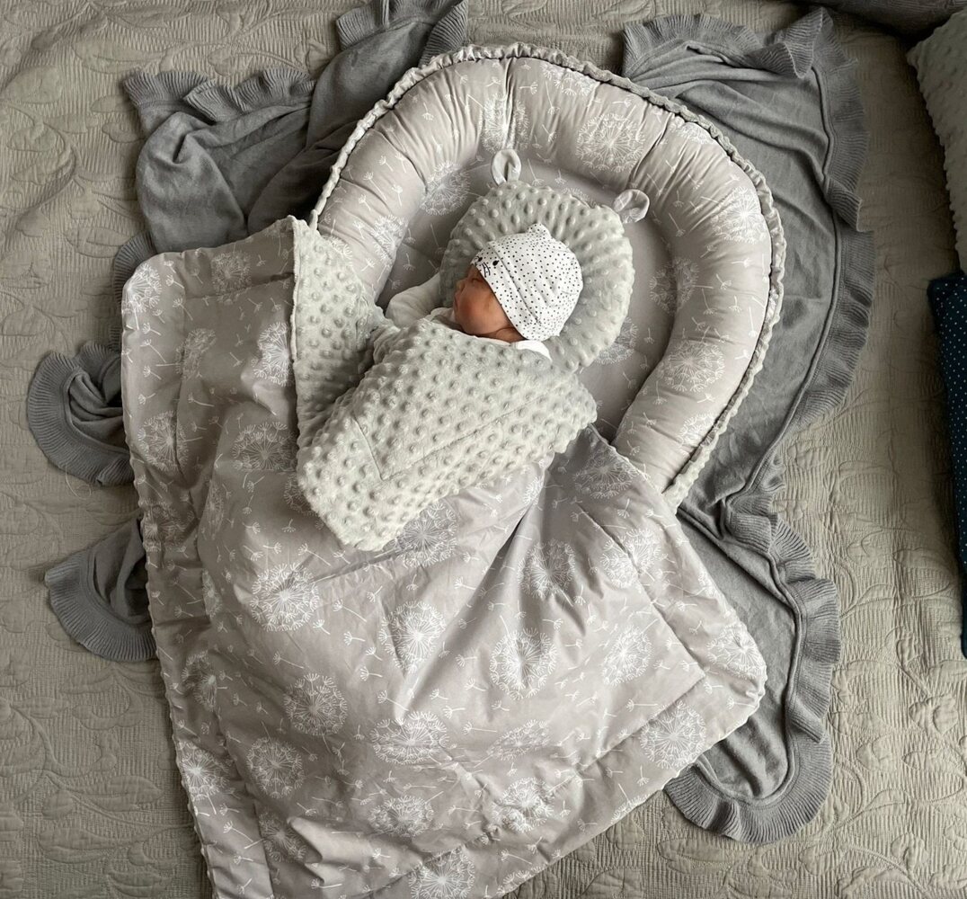 Loolay Bettnestchen MINKY/ Baumwolle BABYNEST Babykokon Geschenk Babyaustattung SET, (MUSTER: PUSTELBLUME Grau/ MINKY grau, SOLO oder im SETS, 3-tlg, Neugeborene Nestchen, Babynestchen, Reisebett von LOOLAY), LOOLAY® - 100% Europäische Stoffe und Klein... Bild 1