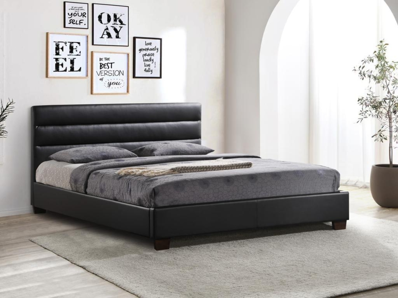 Vente-unique - Polsterbett - 140 x 190 cm - Kunstleder - Schwarz - FAUSTIN Bild 1