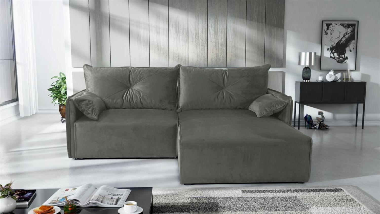 Ecksofa mit Schlaffunktion HUNTER XS in Stoff Royal Grau Ottomane Rechts Bild 1