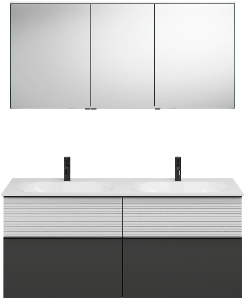 Burgbad FIUMO Waschtisch Set mit Spiegelschrank 142 cm breit, Weiß/Anthrazit, Doppelwaschbecken Gussmarmor Weiß, 4 Schubladen, Anschlag rechts Bild 1