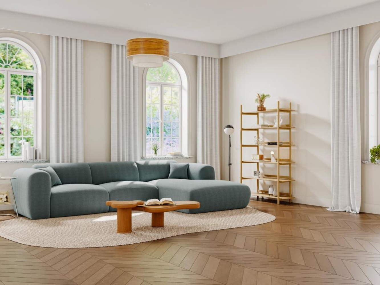 Vente-unique - Großes Ecksofa - Ecke rechts - Strukturstoff - Blau - POGNI von Maison Céphy Bild 1