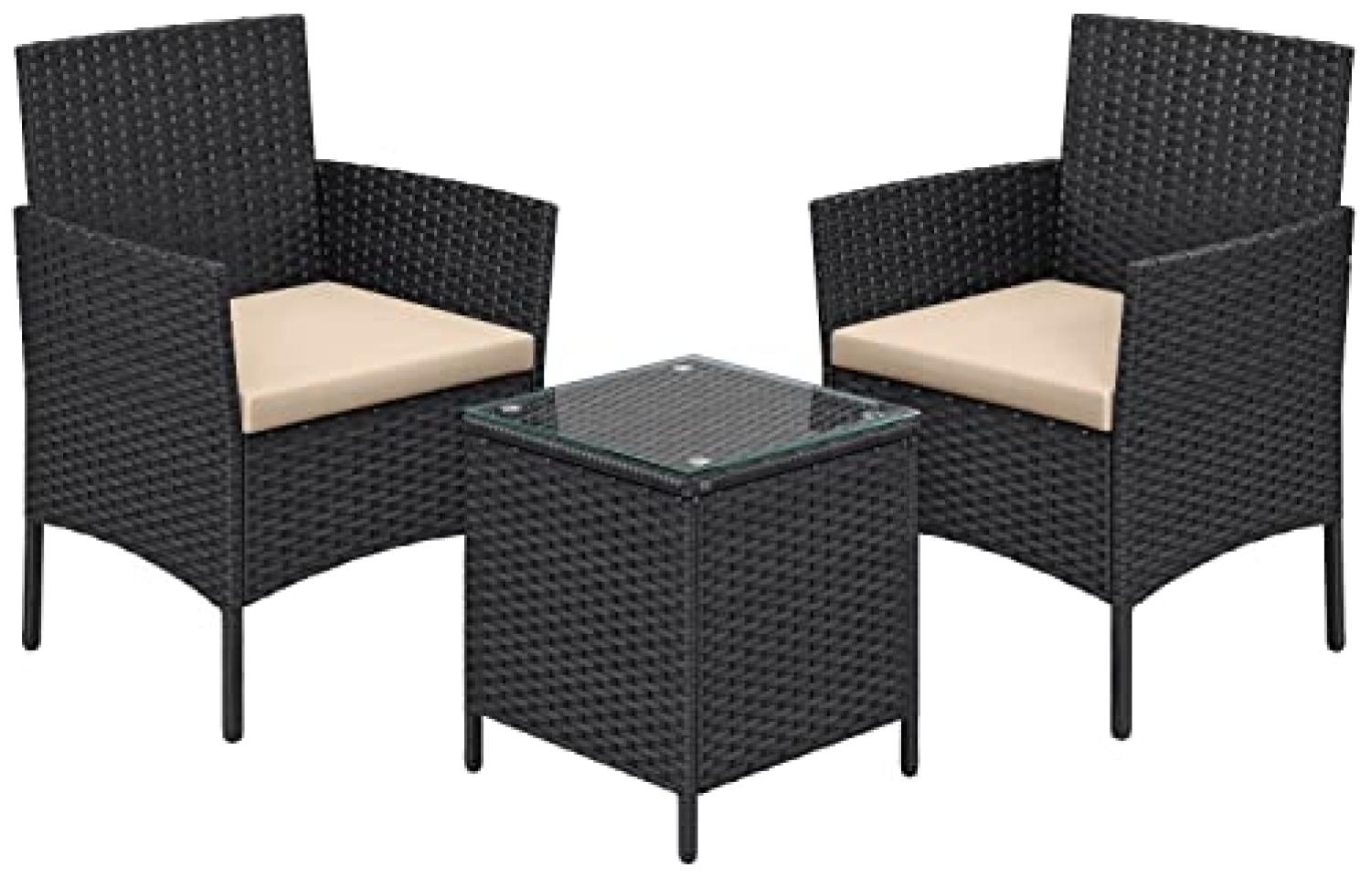 Balkonmöbel, Gartenmöbel-Set aus PE-Polyrattan, Tisch und 2 Stühle, Schwarz-Taupe Bild 1