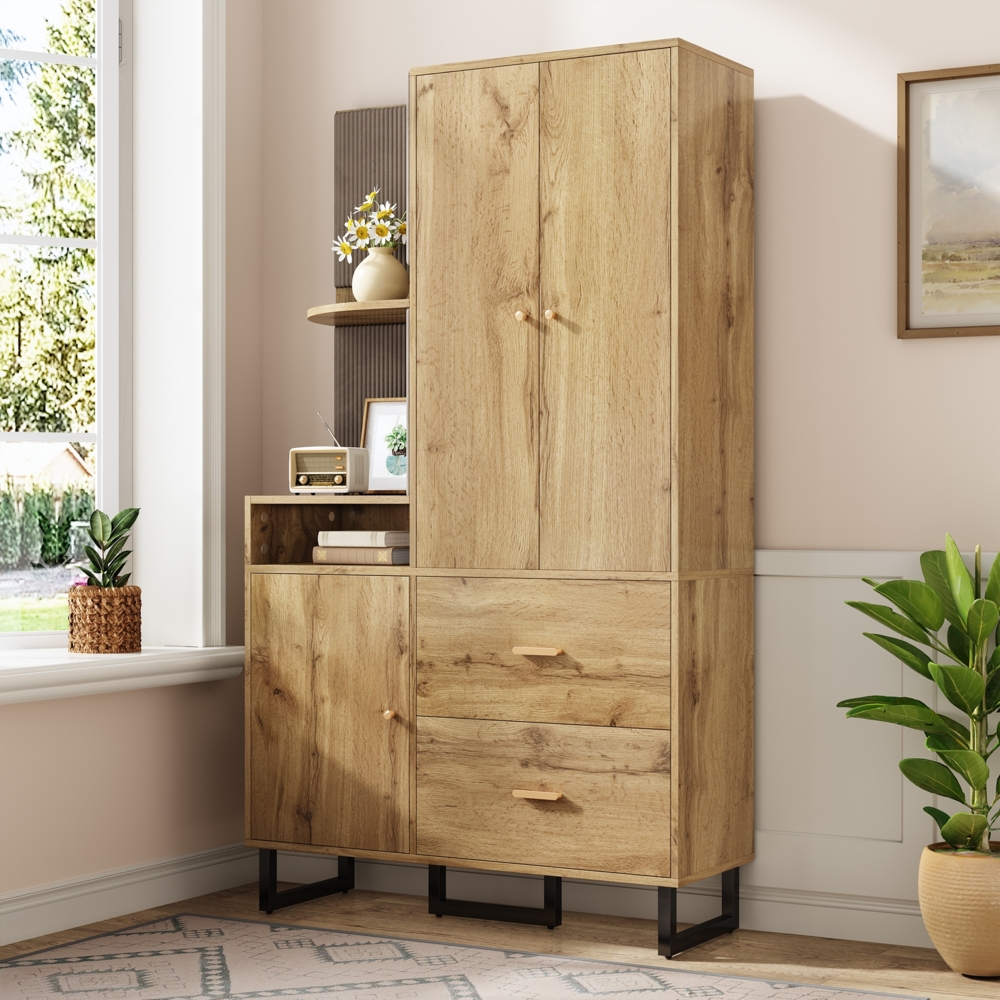 Kompaktgarderobe Holz Schwarz mit Soft-Close, Ausziehstange, Stoffpaneelen, Schubladen, modernem Flur-Organizer Bild 1