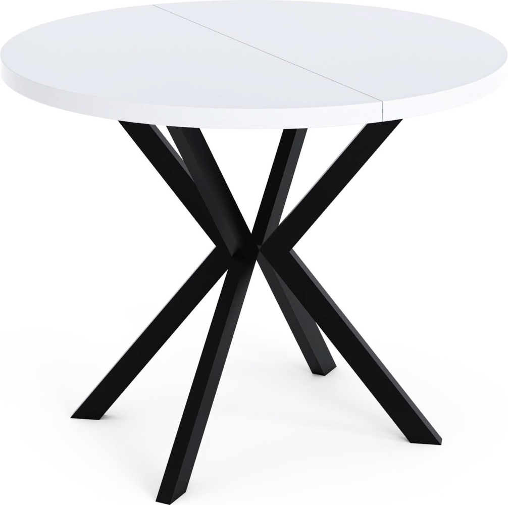 Esstisch Ausziehbar Rund Weiss - Loft Style Tisch mit Metallbeinen - 100 bis 180 cm - Industrieller Quadratischer Tisch für Wohnzimmer - Spacesaver - Weiß - 100 cm Bild 1