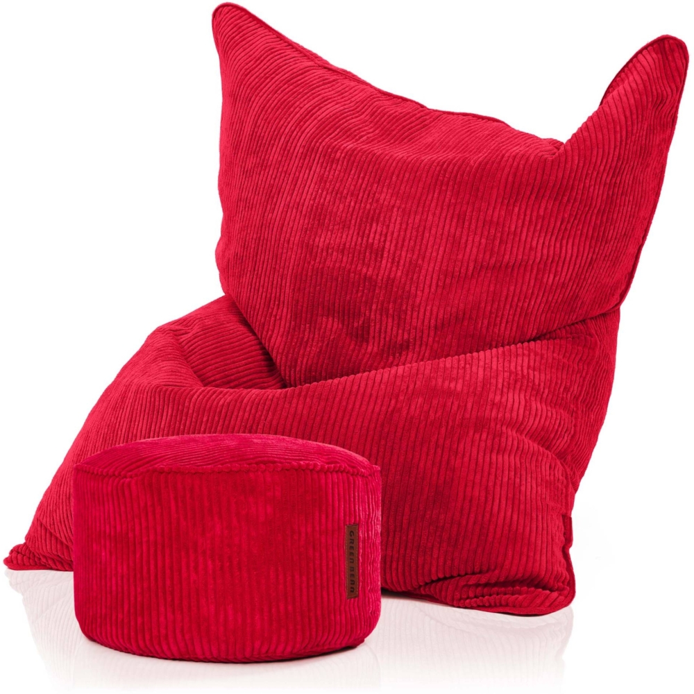 Green Bean® Sitzsack + Pouf im Set - XXL Riesensitzsack mit passendem Sitzhocker | Bean Bag mit EPS Füllung - Rot Bild 1