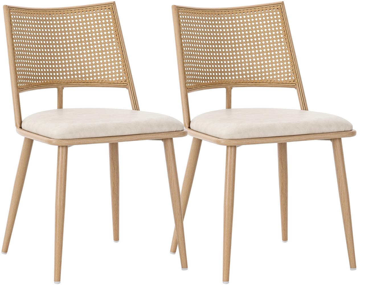 Merax PU-Sitz, Rattan-Rückenlehne, 4er-Set, Wohnzimmer, Schlafzimmerstuhl, Beige Bild 1