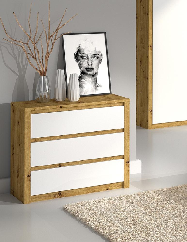 Schubladenkommode "Malta" Sideboard Anrichte 90cm grifflos artisan eiche weiß Bild 1