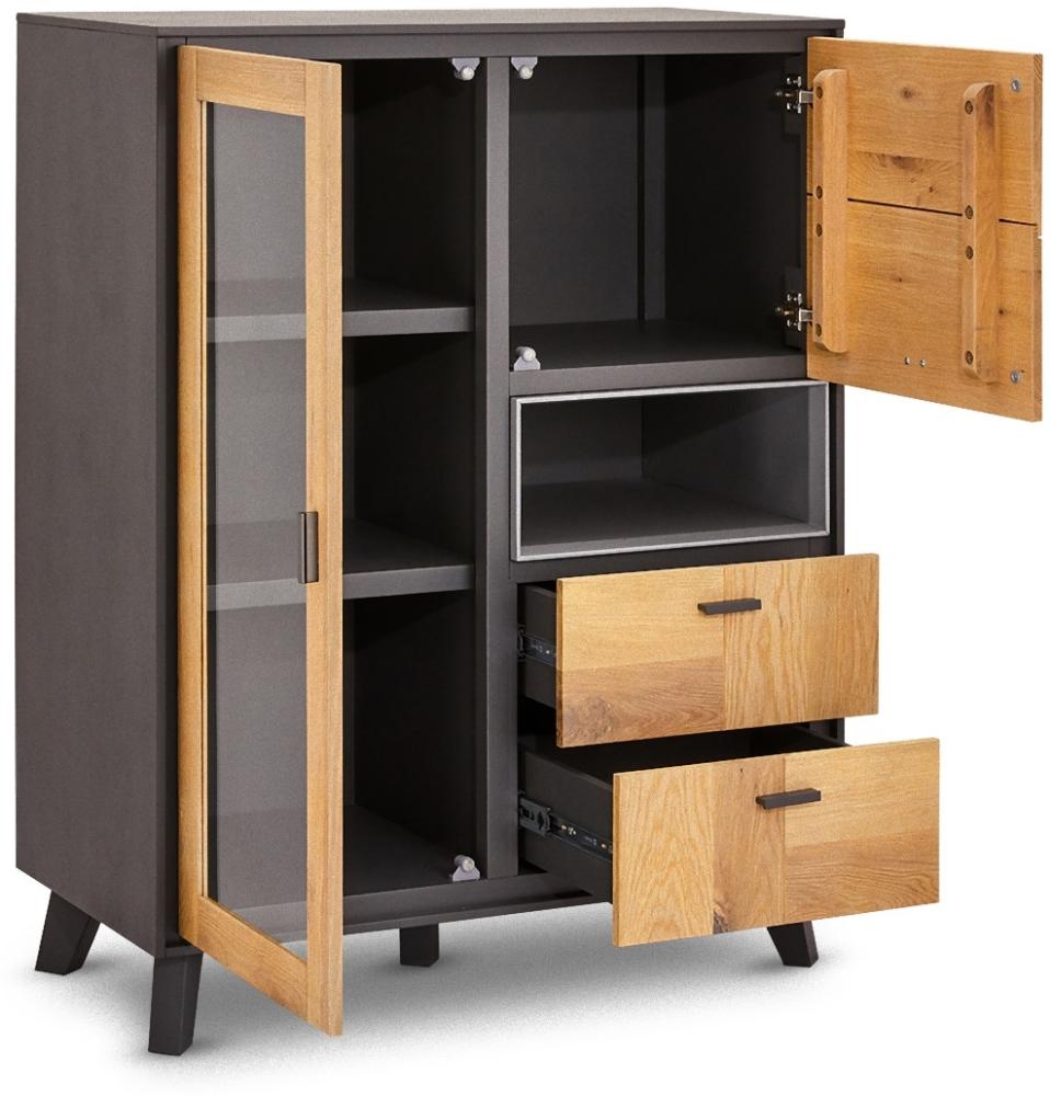 Seth Sideboard 1 Glastür 1 Tür 2 Schubladen grau Eiche Kommode Schrank Anrichte Bild 1