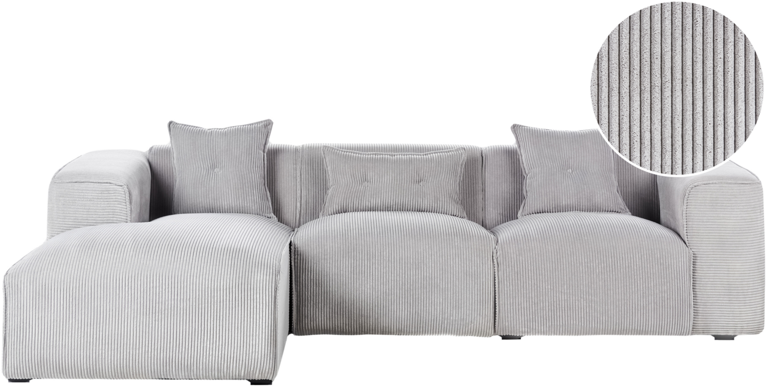 Beliani 'DOLVA' Ecksofa 3-Sitzer Cord Hellgrau rechtsseitig Bild 1