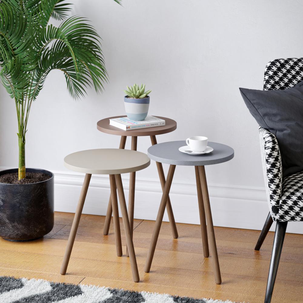 Satztisch Hjørring im 3er Set Rund 49 x Ø34 cm Grau/Creme/Cappuccino [en. casa] Bild 1