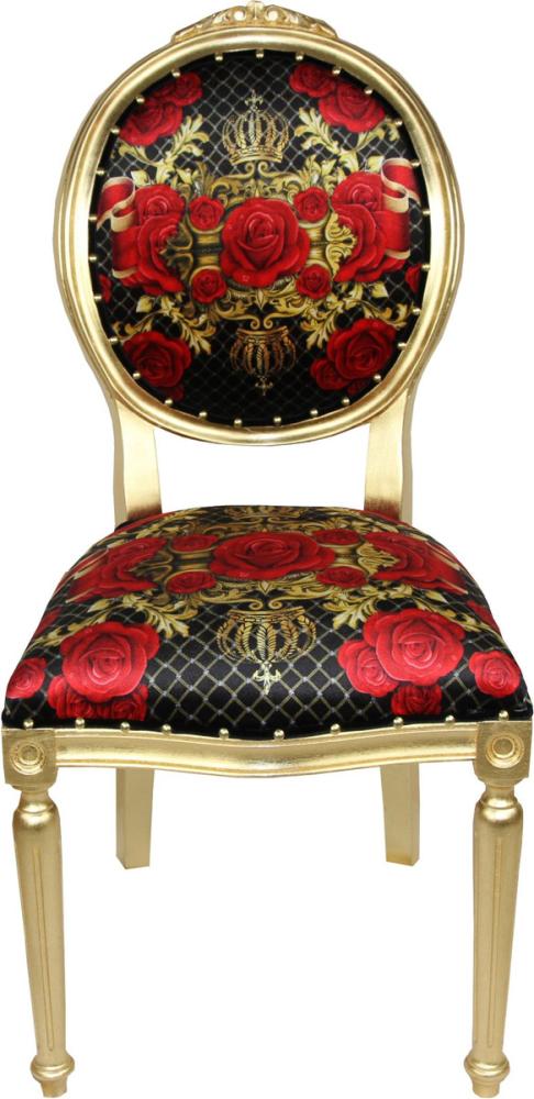 Pompöös by Casa Padrino Luxus Barock Esszimmer Stuhl Rosen Schwarz / Rot / Gold - Rosen - Pompööser Barock Stuhl designed by Harald Glööckler Bild 1