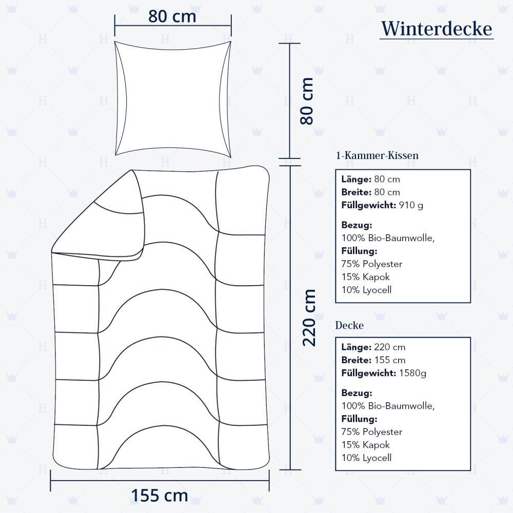 Heidelberger Bettwaren Bettdecke 155x220 cm mit Kissen 80x80 cm, Made in Germany | Winterdecke, Schlafdecke, Steppbett mit Kapok-Füllung | atmungsaktiv, hypoallergen, vegan | Serie Kanada Bild 1