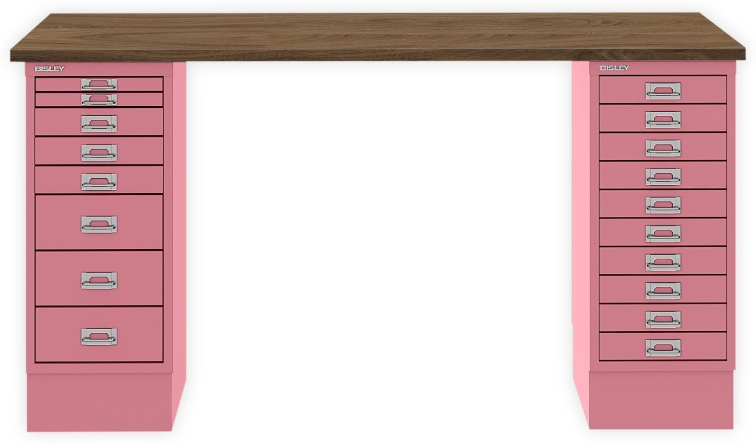 MultiDesk, 1 MultiDrawer mit 10 Schüben, 1 MultiDrawer mit 8 Schüben, Dekor Nussbaum, Farbe Pink, Maße: H 740 x B 1400 x T 600 mm Bild 1