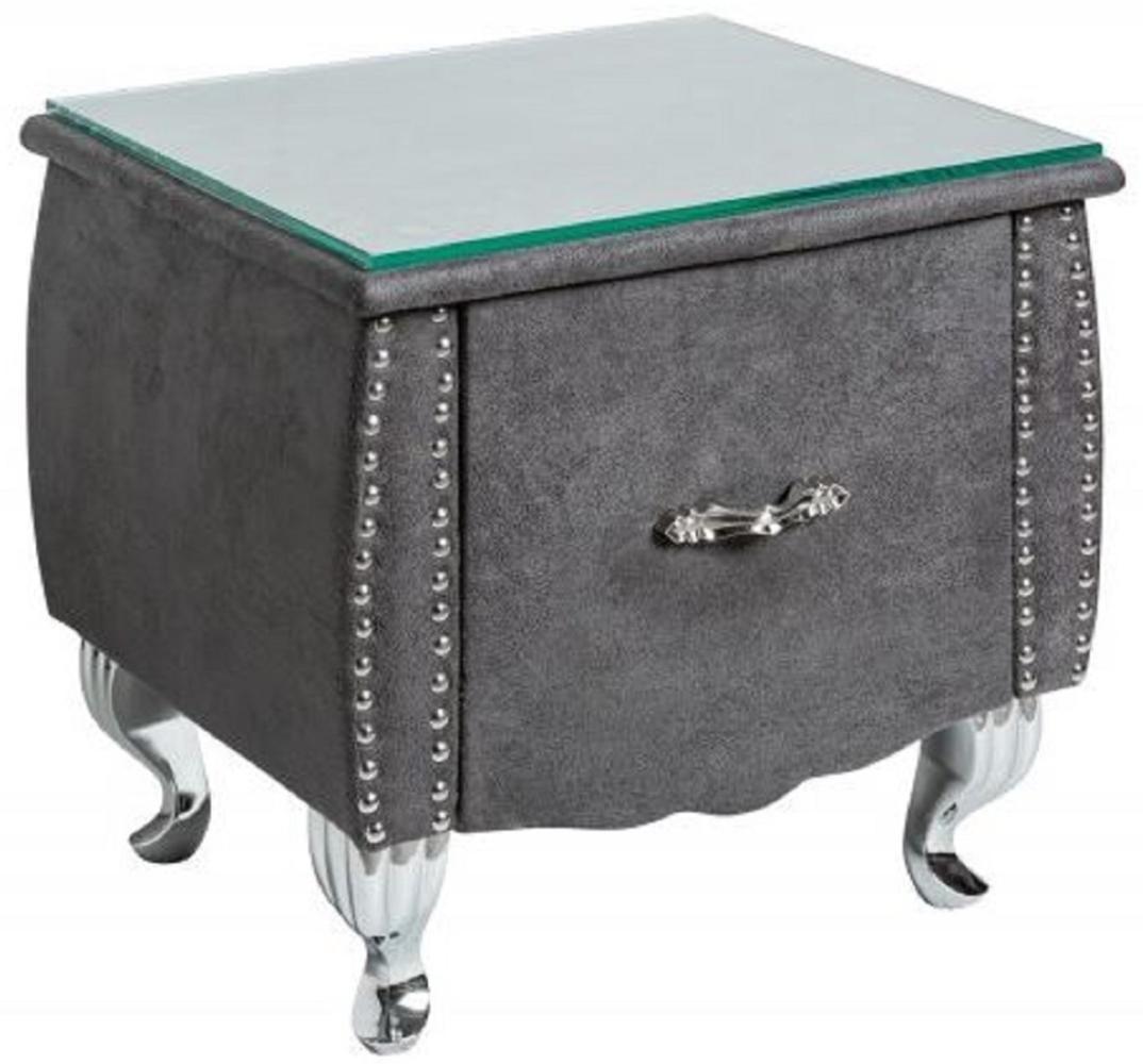 Casa Padrino Art Deco Nachttisch mit Schublade und Glasplatte Antik Grau / Silber 47 x 41 x H. 45 cm - Schlafzimmermöbel Bild 1