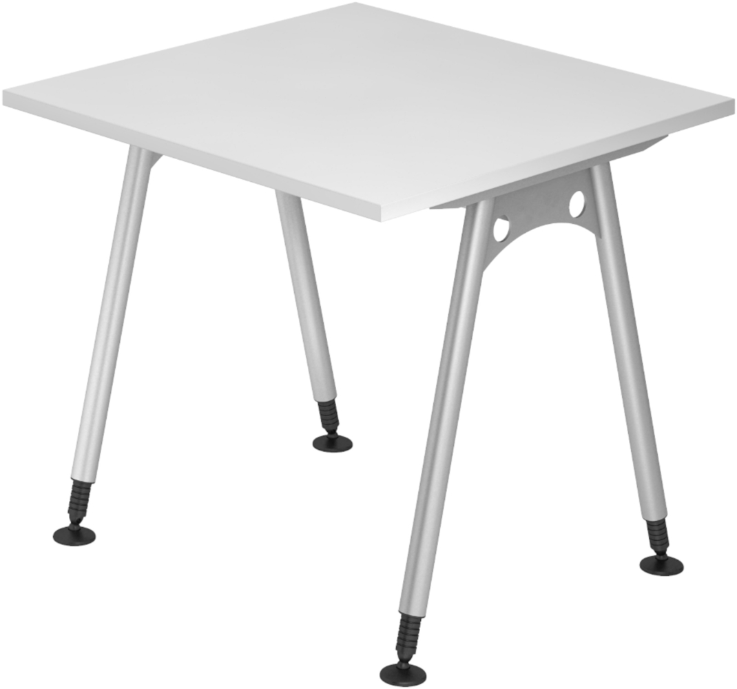 bümö manuell höhenverstellbarer Schreibtisch 80x80 cm in weiß - PC Tisch höhenverstellbar & klein, höhenverstellbarer Tisch Büro, kleiner Computertisch verstellbar, A-Serie, AS-08-W Bild 1