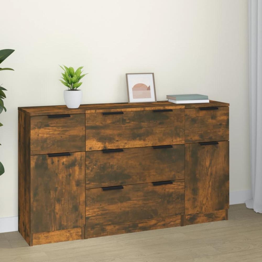 vidaXL 3-tlg. Sideboard-Set Räuchereiche Holzwerkstoff 3115825 Bild 1