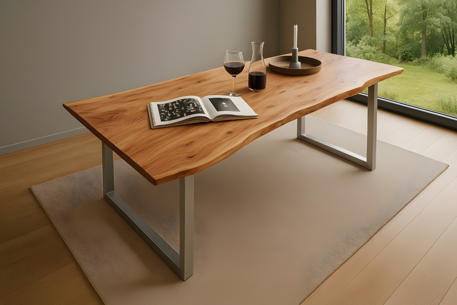 Esstisch Baumkante massiv Akazie natur 220 x 100 silber QUINN 67689402 Bild 1