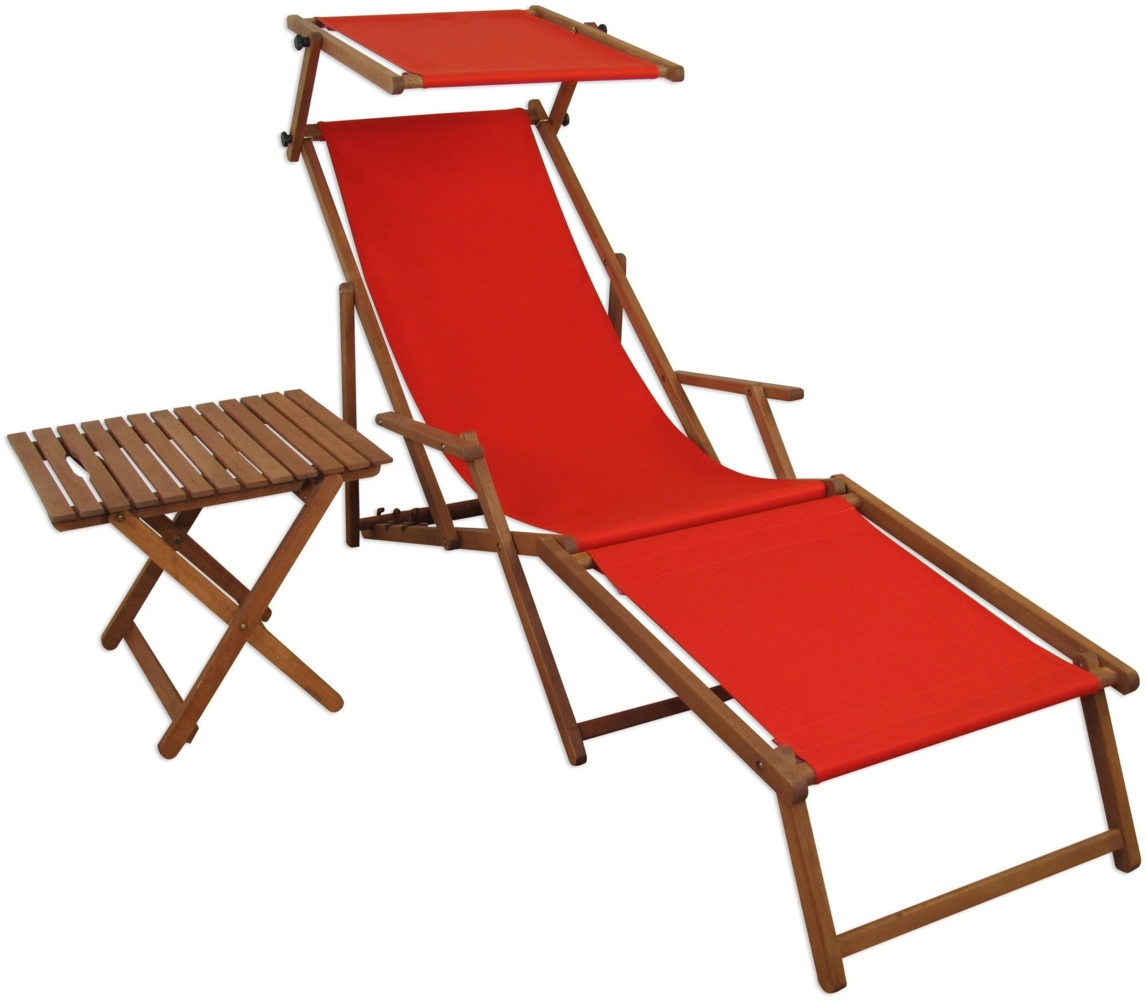 Sonnenliege rot Liegestuhl Fußteil Sonnendach Tisch Gartenliege Deckchair Strandstuhl 10-308FST Bild 1