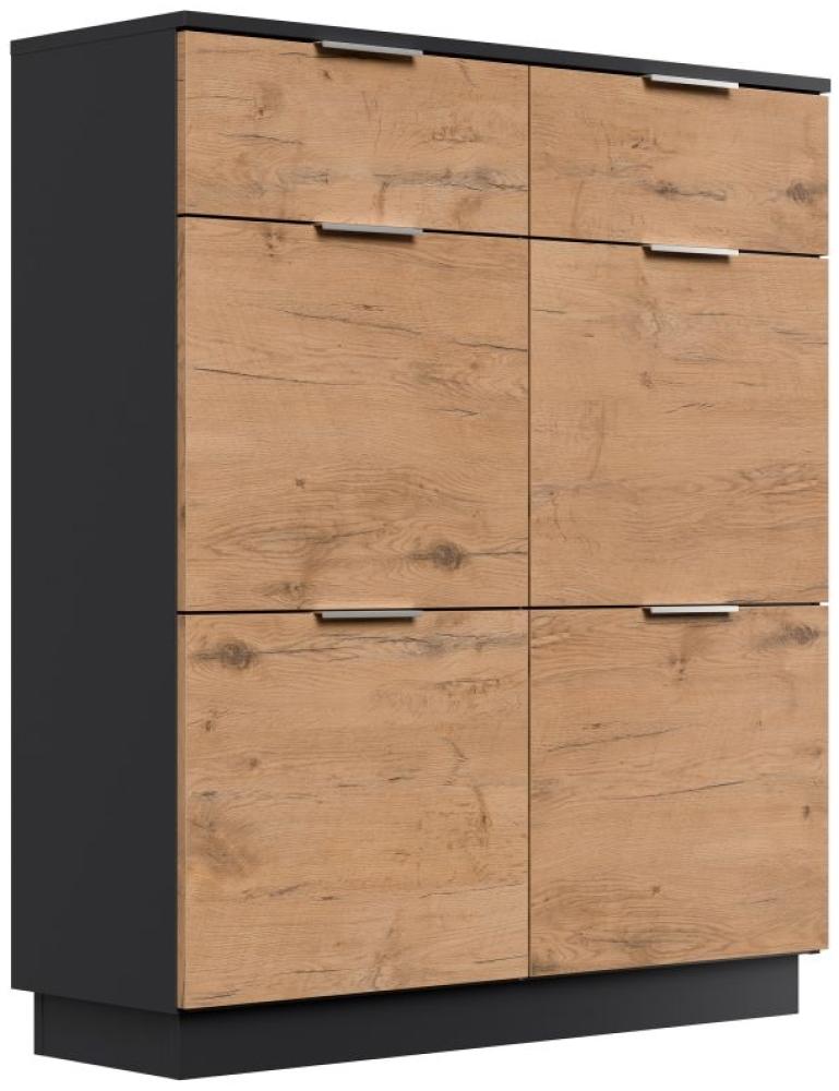 Posseik Schrank Schuhschrank Fleuve-XXL 4 Klappen 2 Schubladen 16 Paar 105x115 cm Graphit-Oak Bild 1