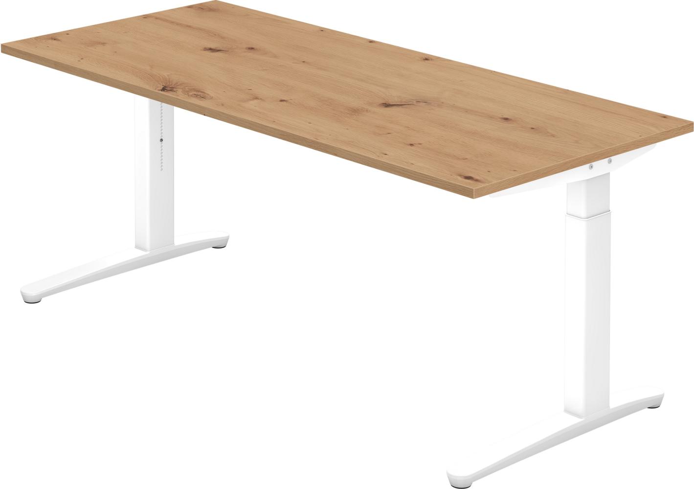 bümö® Design Schreibtisch XB-Serie höhenverstellbar, Tischplatte 180 x 80 cm in Asteiche, Gestell in weiß Bild 1