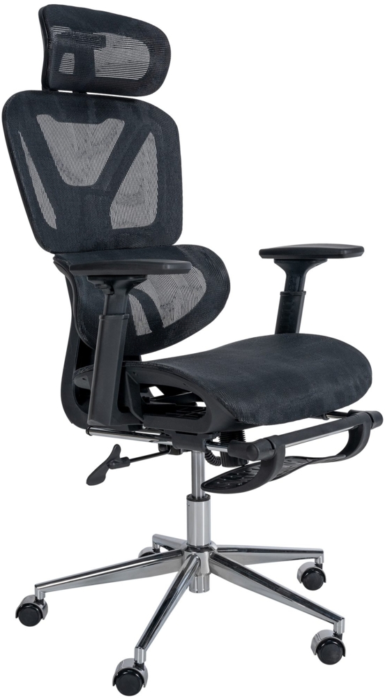 DELUKE® Bürostuhl Ergonomisch OLYMPO Schreibtischstuhl mit Rollen Höhenverstellbarer Drehstuhl, Arbeitsstuhl mit Kopfstütze Fußstütze Chefsessel, Computerstuhl 135 kg Schwarz Bild 1