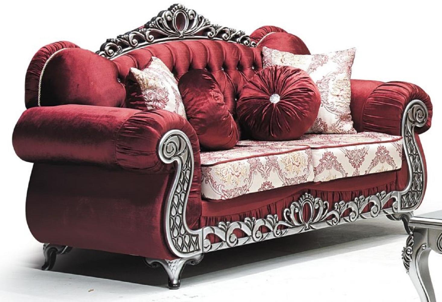 Casa Padrino Luxus Barock 2er Sofa Bordeauxrot / Creme / Silber - Prunkvolles Wohnzimmer Sofa mit Muster und Glitzersteinen - Wohnzimmer Möbel im Barockstil - Barock Möbel - Edel & Prunkvoll Bild 1