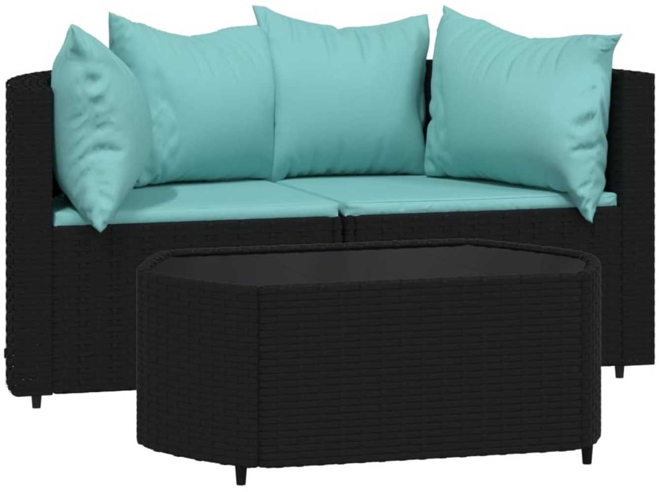 vidaXL 3-tlg. Garten-Lounge-Set mit Kissen Schwarz Poly Rattan 319807 Bild 1