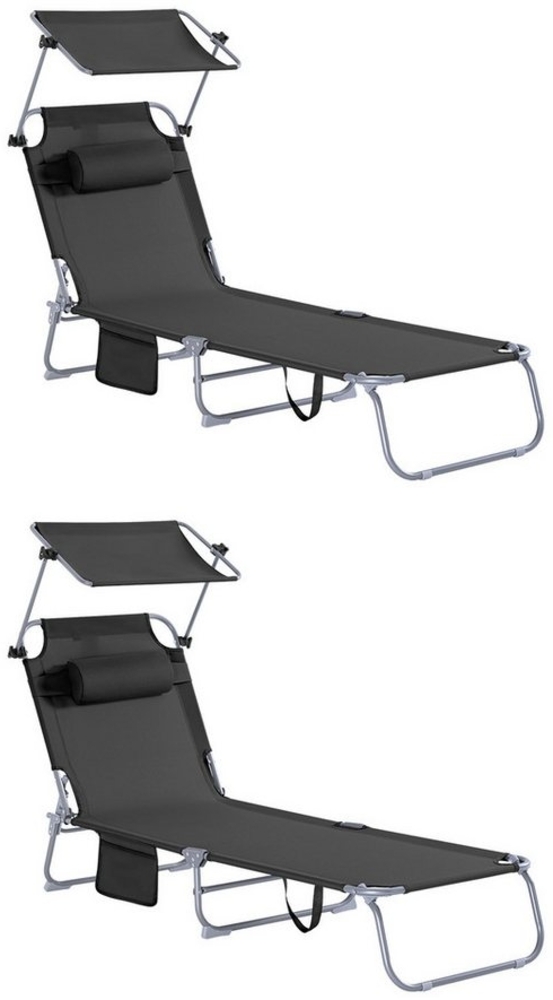 SoBuy Gartenliege OGS48x2, 2-er Set Sonnenliege mit Sonnendach Gartenliege klappbar Gärten Balkon Bild 1