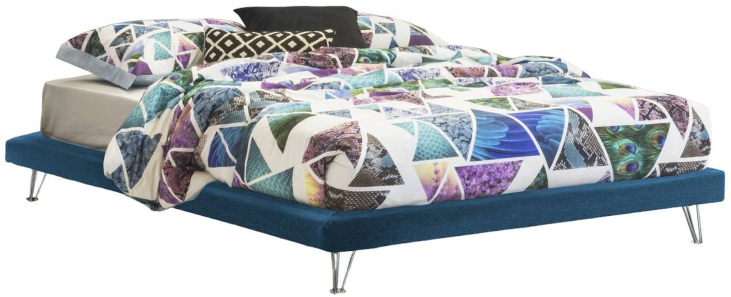 Dmora Doppelbett Arbatrax, Festbett aus Stoff mit Füßen, 100 % Made in Italy, geeignet für Matratze 160 x 190 cm, Blau Bild 1