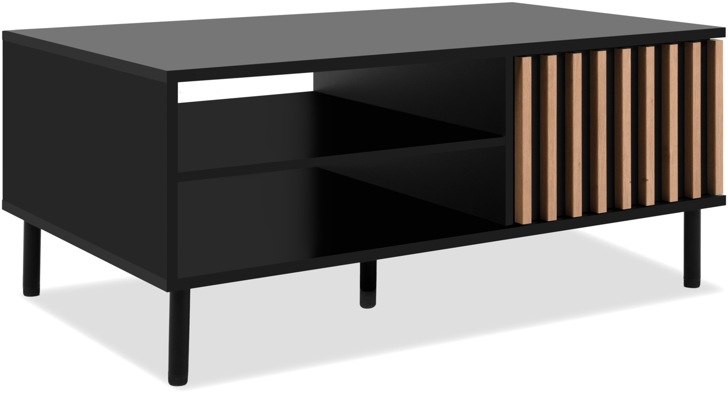 Couchtisch >Monza< 2 Türen, 3D-Lamellen-Optik, in schwarz / Dekor Artisan Eiche - 110,5 x 47 x 67 cm (BxHxT) Bild 1