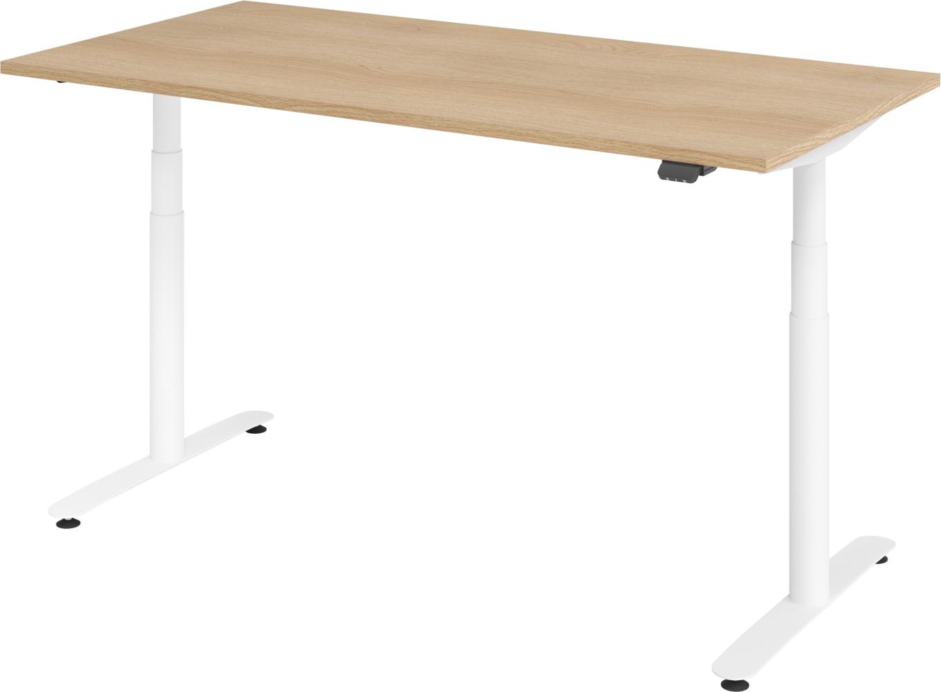 bümö elektrisch höhenverstellbarer Schreibtisch 160x80 cm mit Memory, Bluetooth & App-Steuerung - Schreibtisch höhenverstellbar elektrisch , elektrischer Schreibtisch Eiche, Gestell weiß, XDLR-16-E-W Bild 1