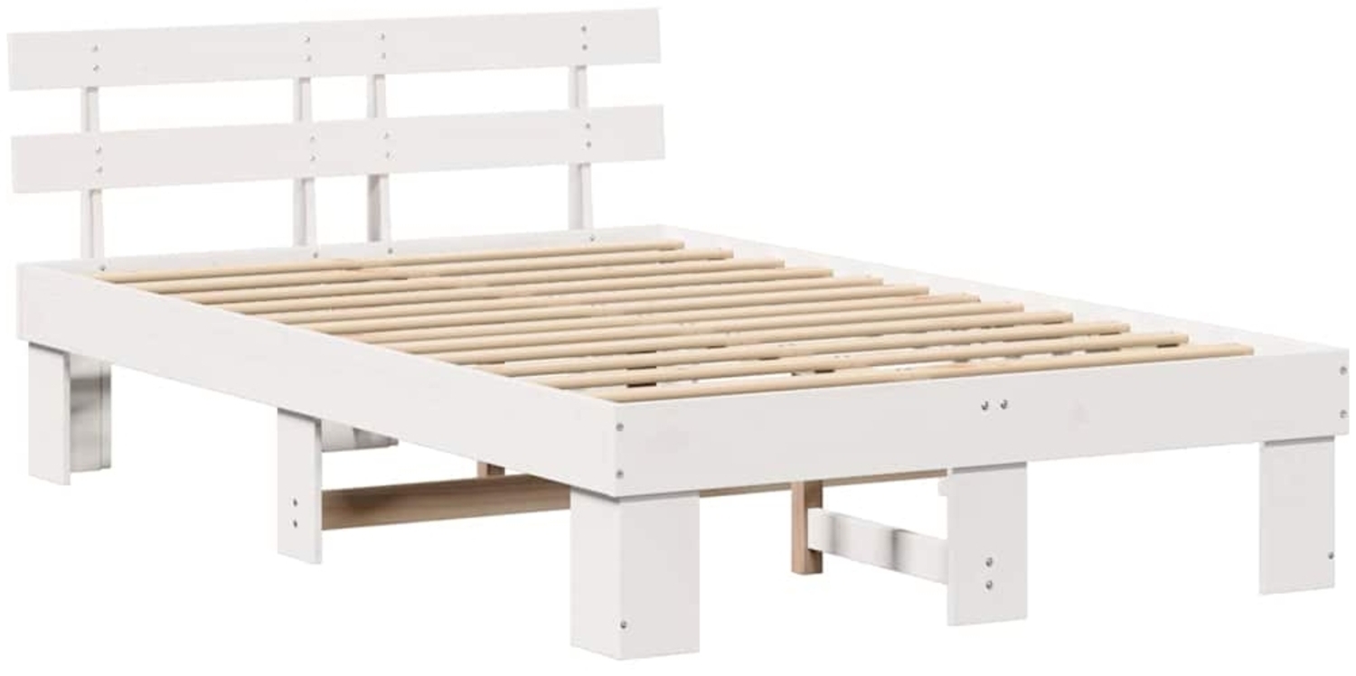 vidaXL Bettrahmen mit Kopfteil Weiß 140 x 190 cm Massives Kiefernholz 872447 Bild 1