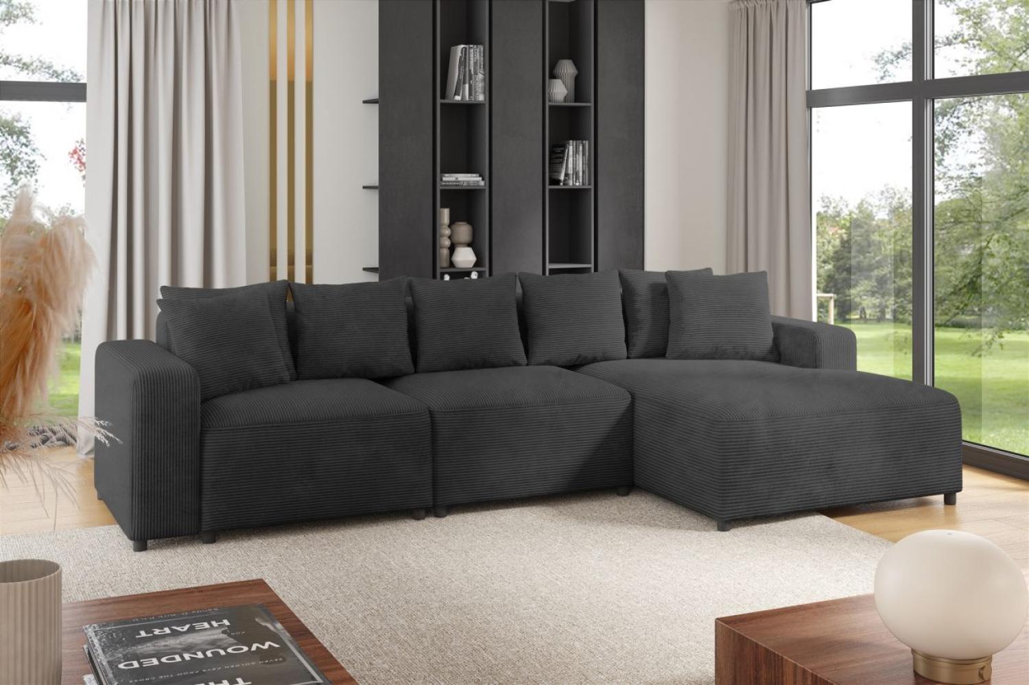 Ecksofa Designersofa Sofa MEGAN in Stoff Poso Dunkelgrau Ottomane Rechts Bild 1