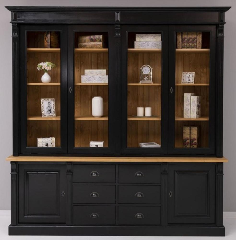 Casa Padrino Landhausstil Massivholz Schrank Schwarz / Naturfarben 223 x 51 x H. 228 cm - Bücherschrank - Regalschrank - Landhausstil Massivholz Möbel Bild 1