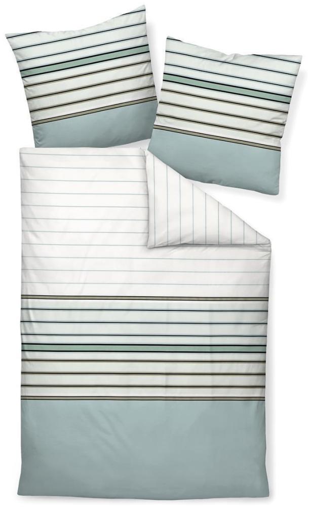 Janine J.D. Mako-Satin Bettwäsche 200x200 Streifen meergrün lilie 87051-06 Bild 1