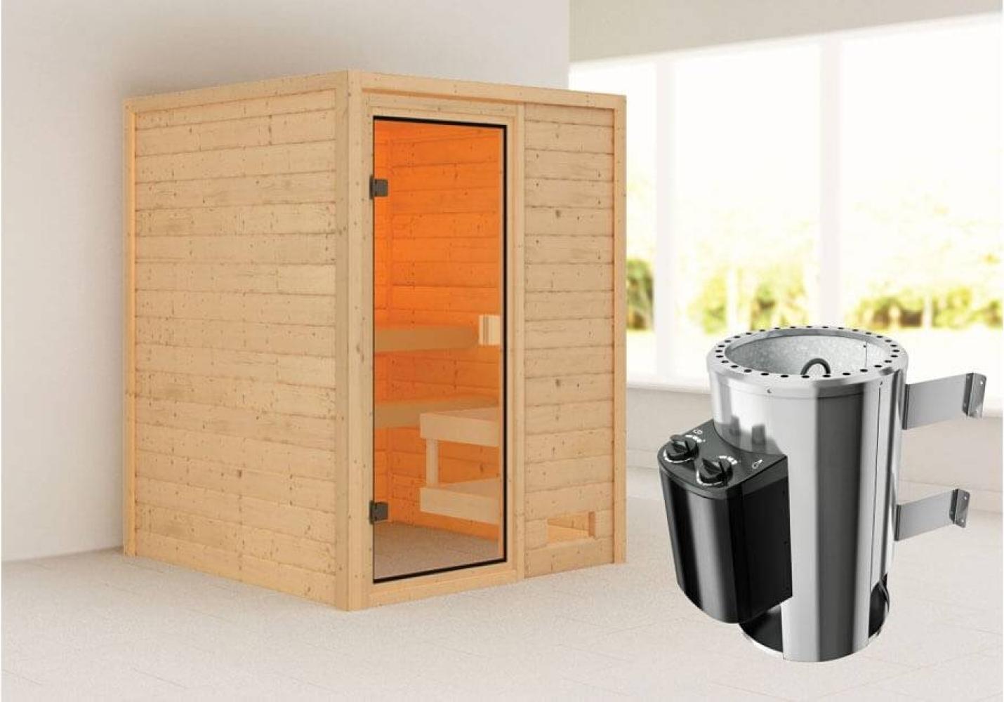 Karibu Sauna Sandra + 3,6kW Plug&Play Ofen integrierte Steuerung Bild 1