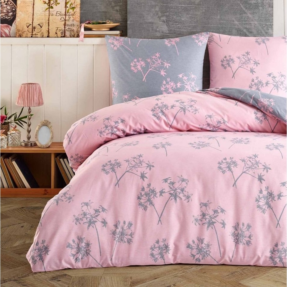 Buymax Bettwäsche Idil, Renforce: 100% Baumwolle, 2 teilig, 155x220 cm mit Reißverschluss, Muster Zweige, Rosa Pink Grau Bild 1