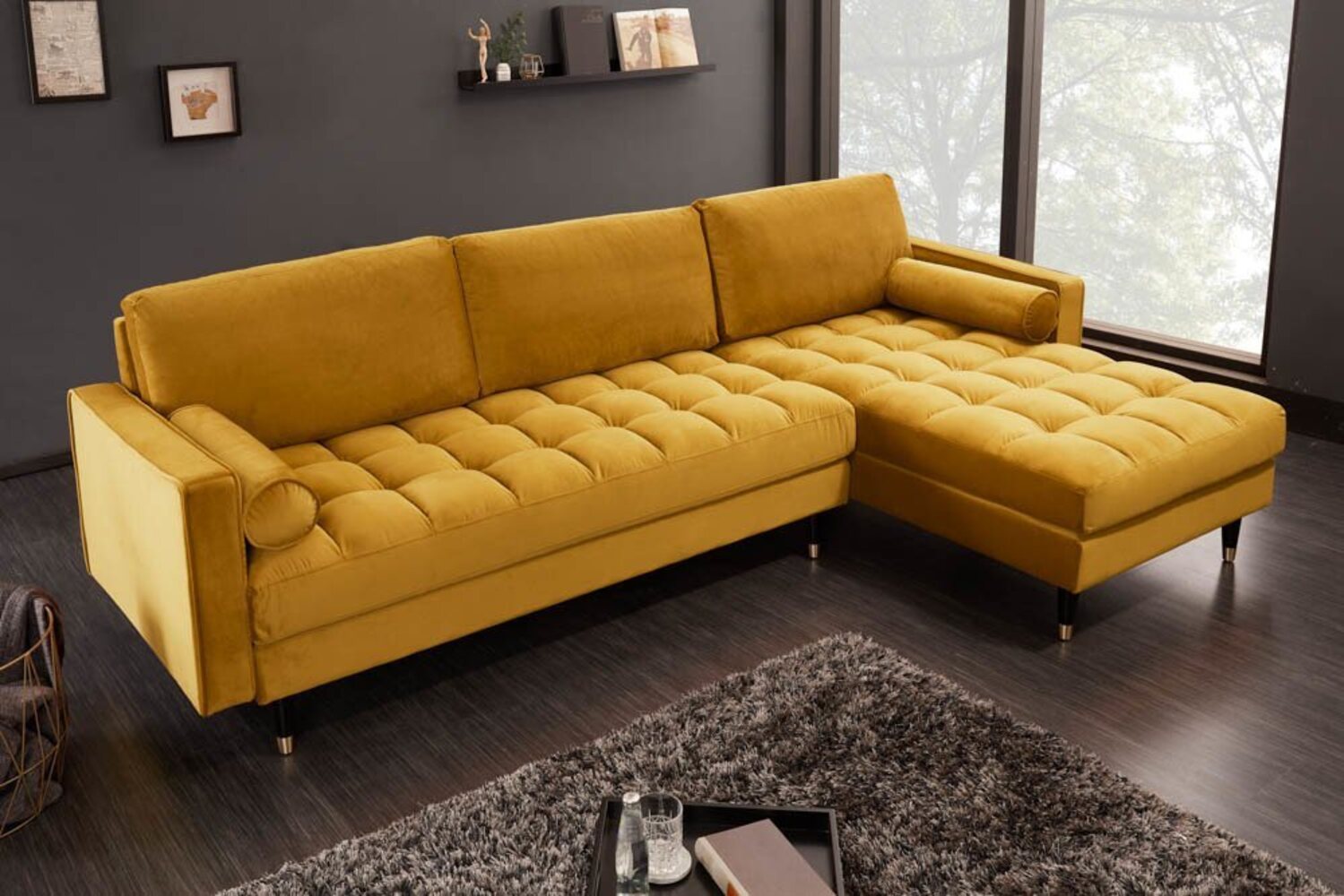 riess-ambiente Ecksofa COZY VELVET 260cm senfgelb / schwarz gold, Einzelartikel 1 Teile, Wohnzimmer · Samt · L-Form · Federkern · Couch inkl. Kissen · Barock Bild 1