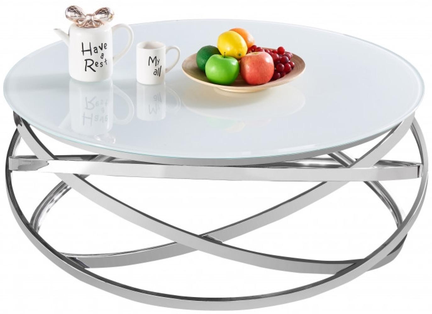 Enrico Couchtisch Edelstahl Chrom silber Glasplatte Weiß Bild 1
