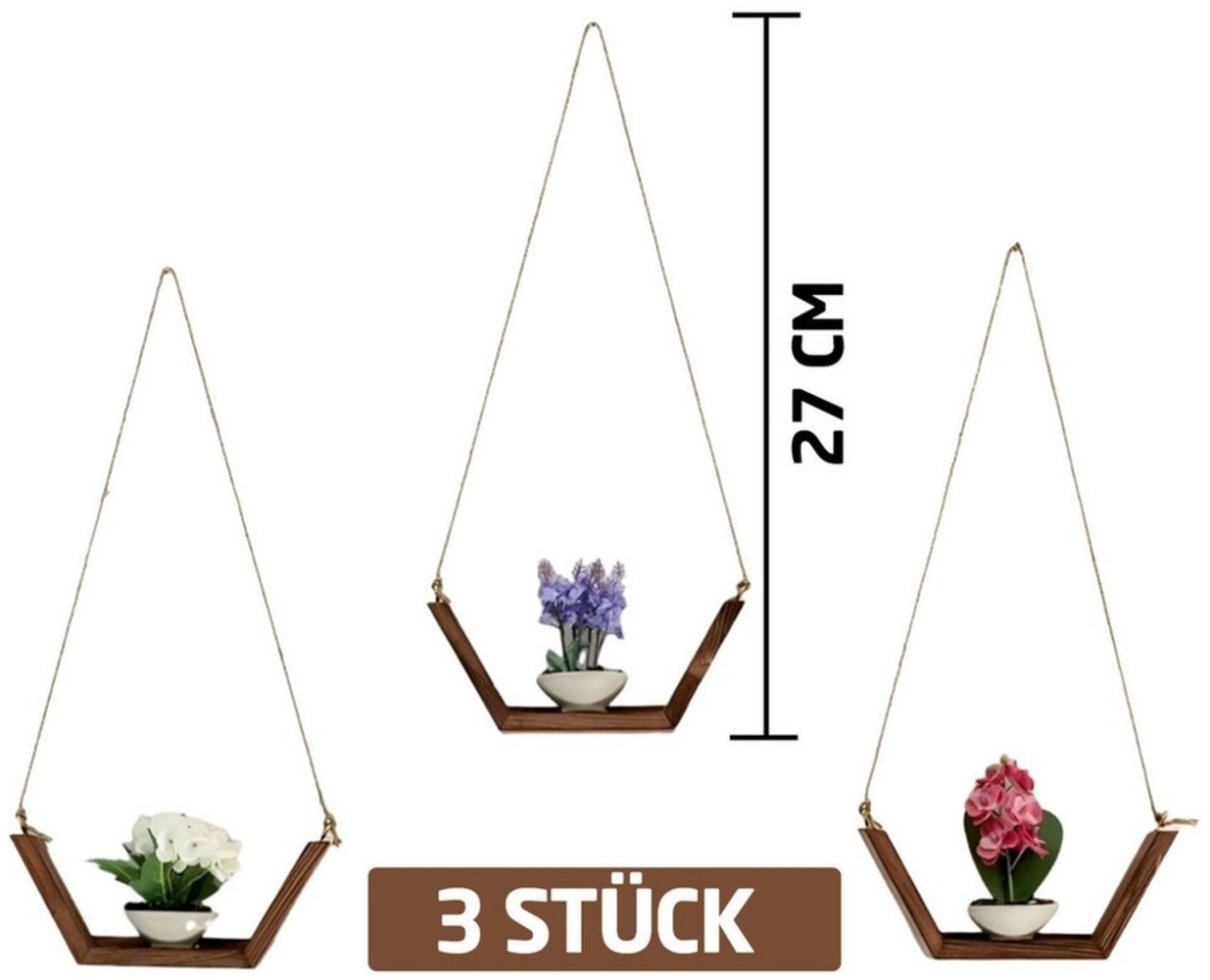 Jungengel Wandregal 3-Teilig Hängeregal Schweberegal aus Holz Jute Seil Wanddekoration NEU, 3-tlg. Bild 1