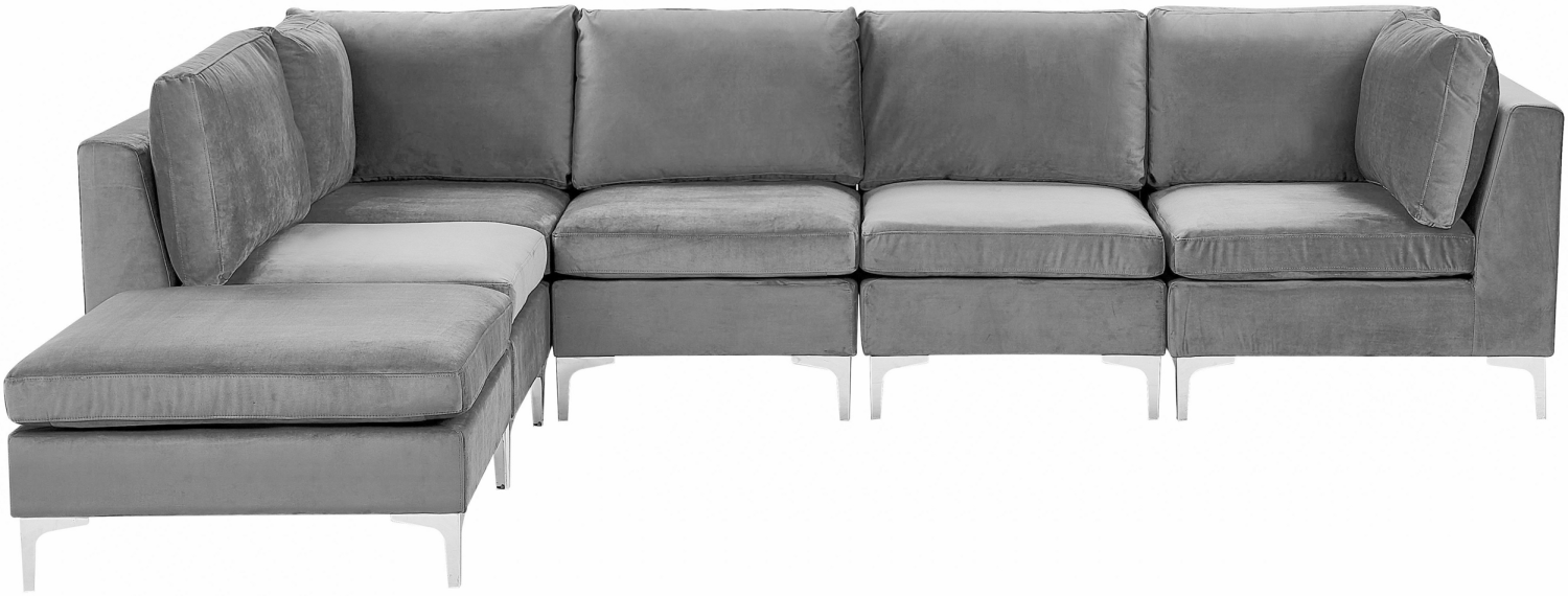 Ecksofa Samtstoff grau rechtsseitig mit Ottomane 5-Sitzer EVJA Bild 1
