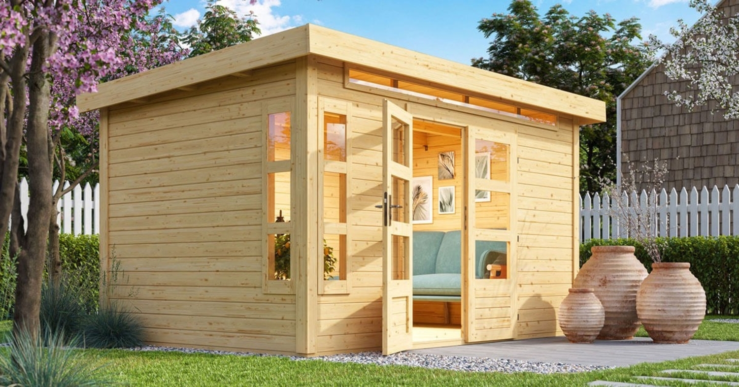 Gartenhaus Kastorf 7 - 364x244 cm, 28 mm Holz naturbelassen, Karibu Bild 1