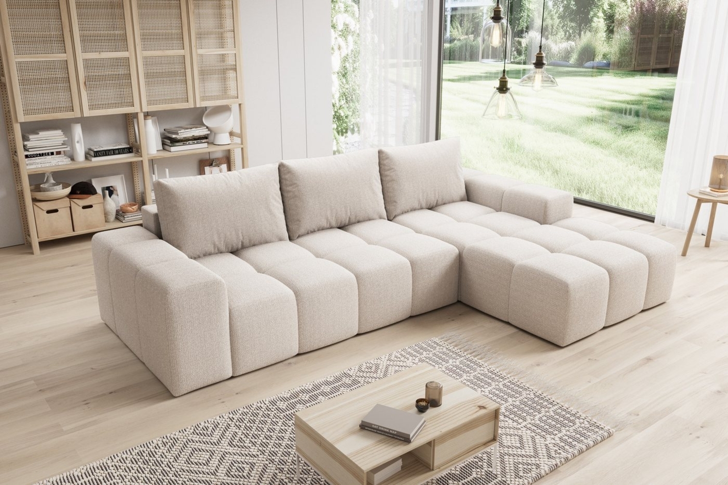 PROMETO Möbel Ecksofa Cento Couch L-Form,Sofa Links/Rechts Teddy-Bouclé-Stoff oder Webstoff Bild 1