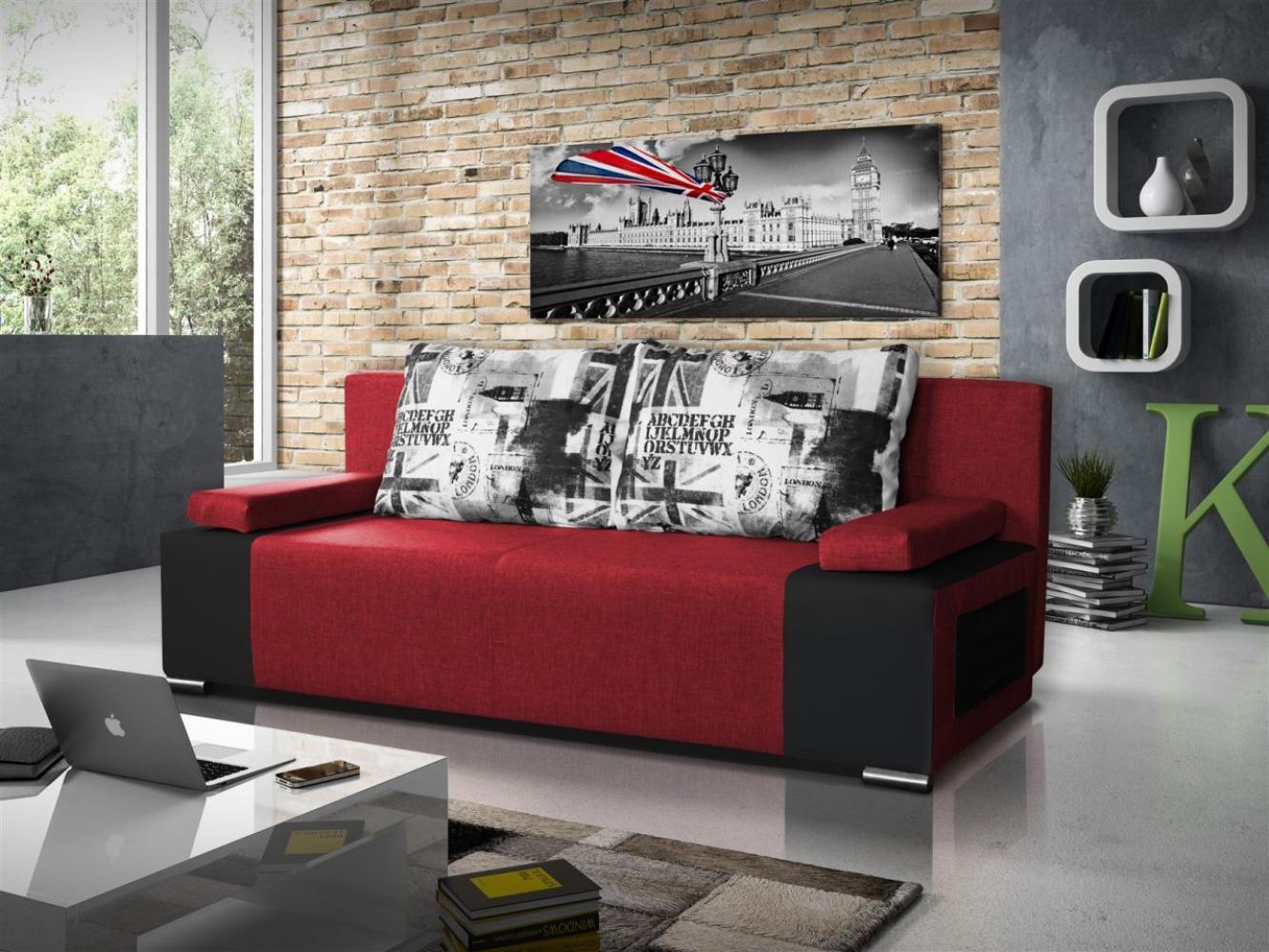 Sofa Schlafsofa inklusive Bettkasten LIVIAN Schwarz / Rot Bild 1