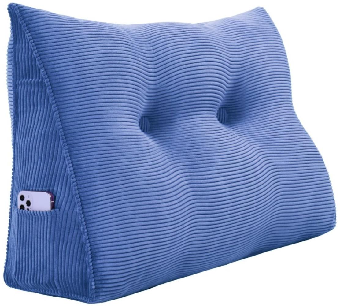 VERCART Großes Keilkissen, Langes Lesekissen, Bettruhe Rückenkissen, Dreieckiges Liegekissen, Dekoratives Kopfteilkissen für Tagesbett oder Tiefes Sofa, Cord Jeansblau, 80cm Bild 1