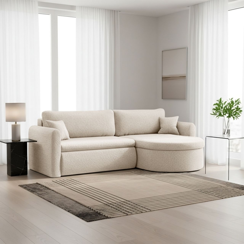 Ecksofa Schlafsofa FELIZ Stoff Quelle Creme Ottomane Rechts Bild 1